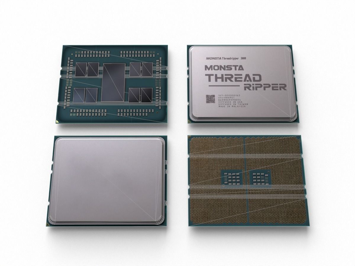 2019 AMD Ryzen Threadripper delidable cpu game asset Low-poly 3D model_6