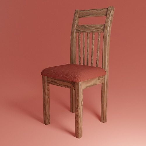  wooden chair with upholstery Low-poly 3D model