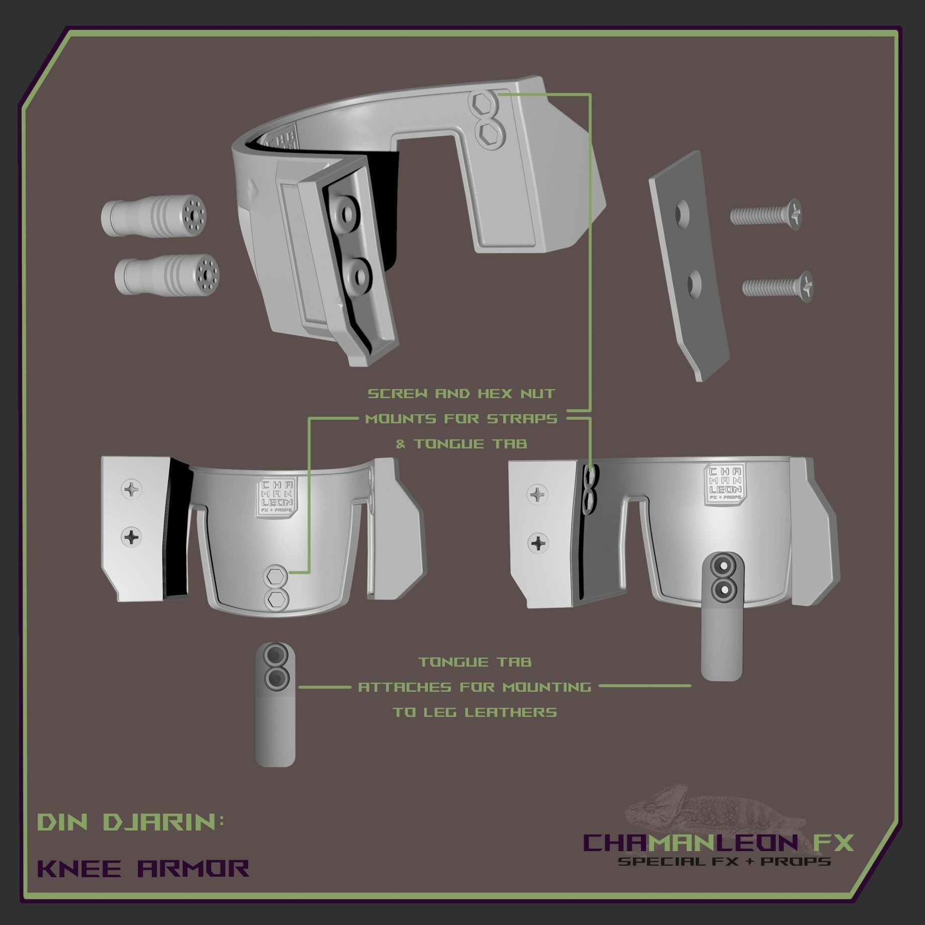 Din Djarin  Mandalorian Axe Woves Death Watch Knee Armor Cosplay 3D print model_6