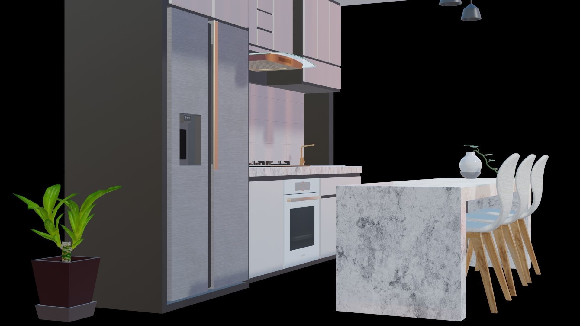 white modern design kitchen with lights - blender eevee Low-poly 3D model_8