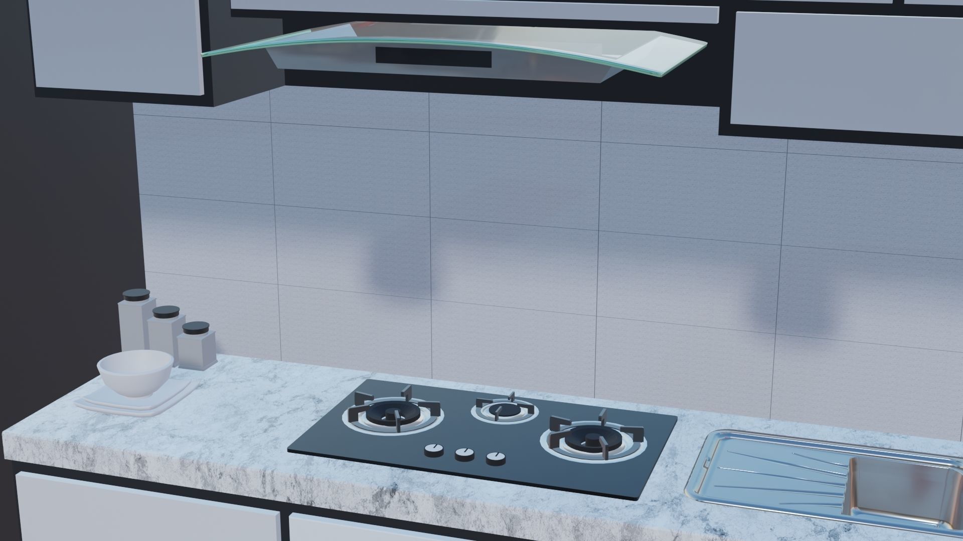 white modern design kitchen with lights - blender eevee Low-poly 3D model_7