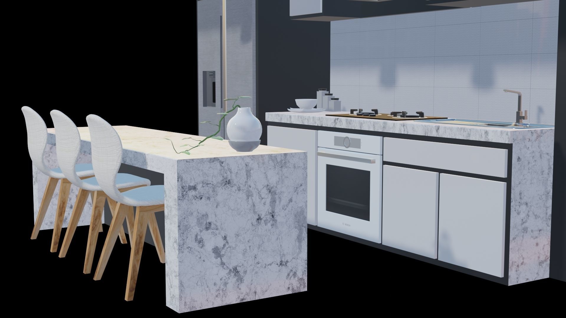 white modern design kitchen with lights - blender eevee Low-poly 3D model_9