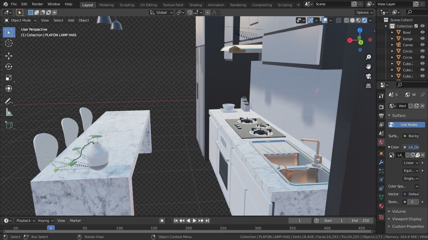 white modern design kitchen with lights - blender eevee Low-poly 3D model_14