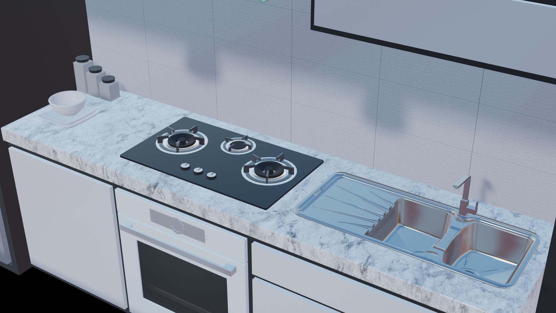 white modern design kitchen with lights - blender eevee Low-poly 3D model_3