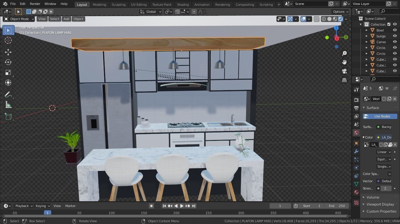 white modern design kitchen with lights - blender eevee Low-poly 3D model_11