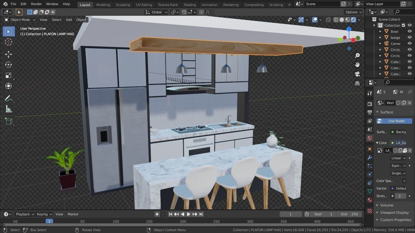 white modern design kitchen with lights - blender eevee Low-poly 3D model_10