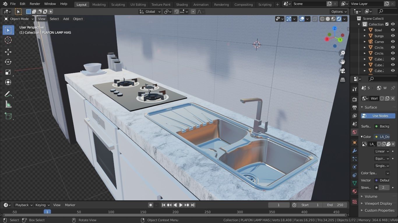 white modern design kitchen with lights - blender eevee Low-poly 3D model_13