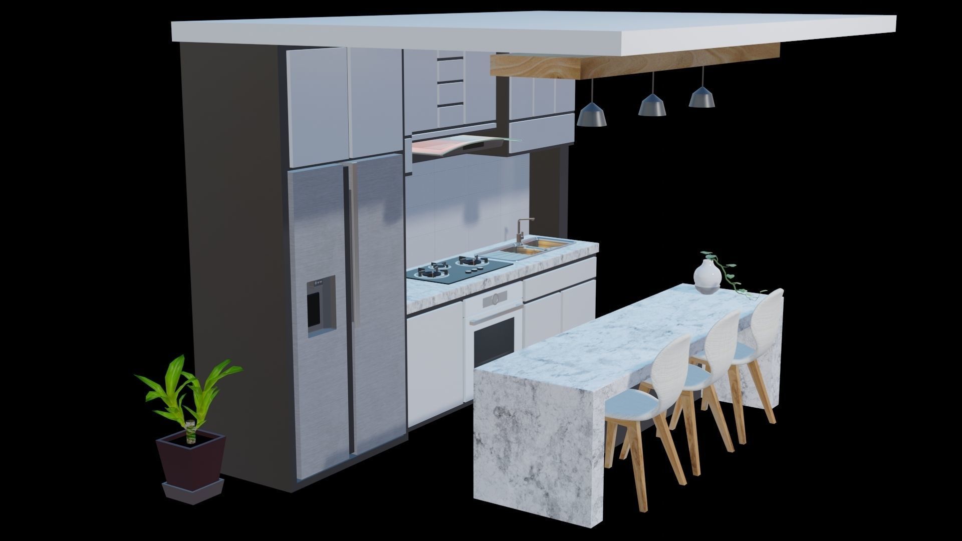 white modern design kitchen with lights - blender eevee Low-poly 3D model_5