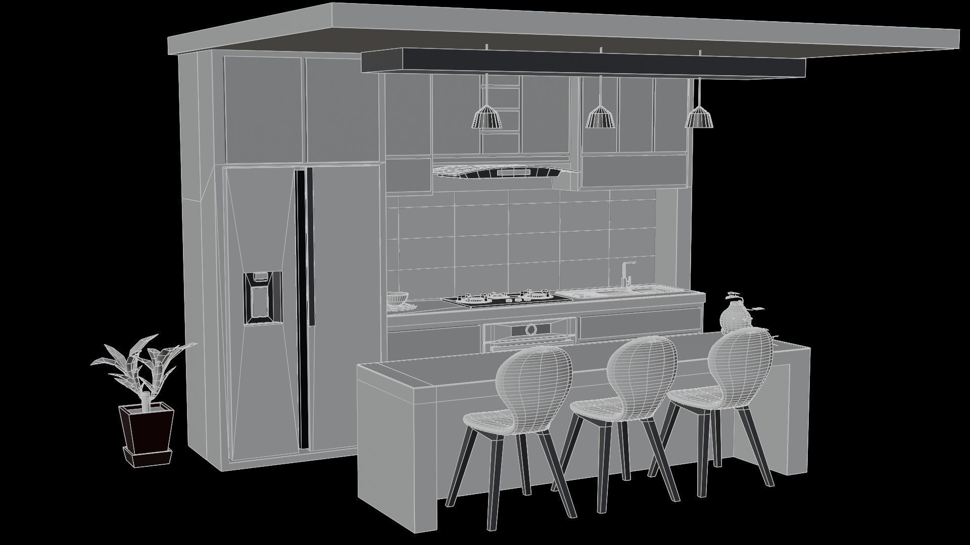 white modern design kitchen with lights - blender eevee Low-poly 3D model_6