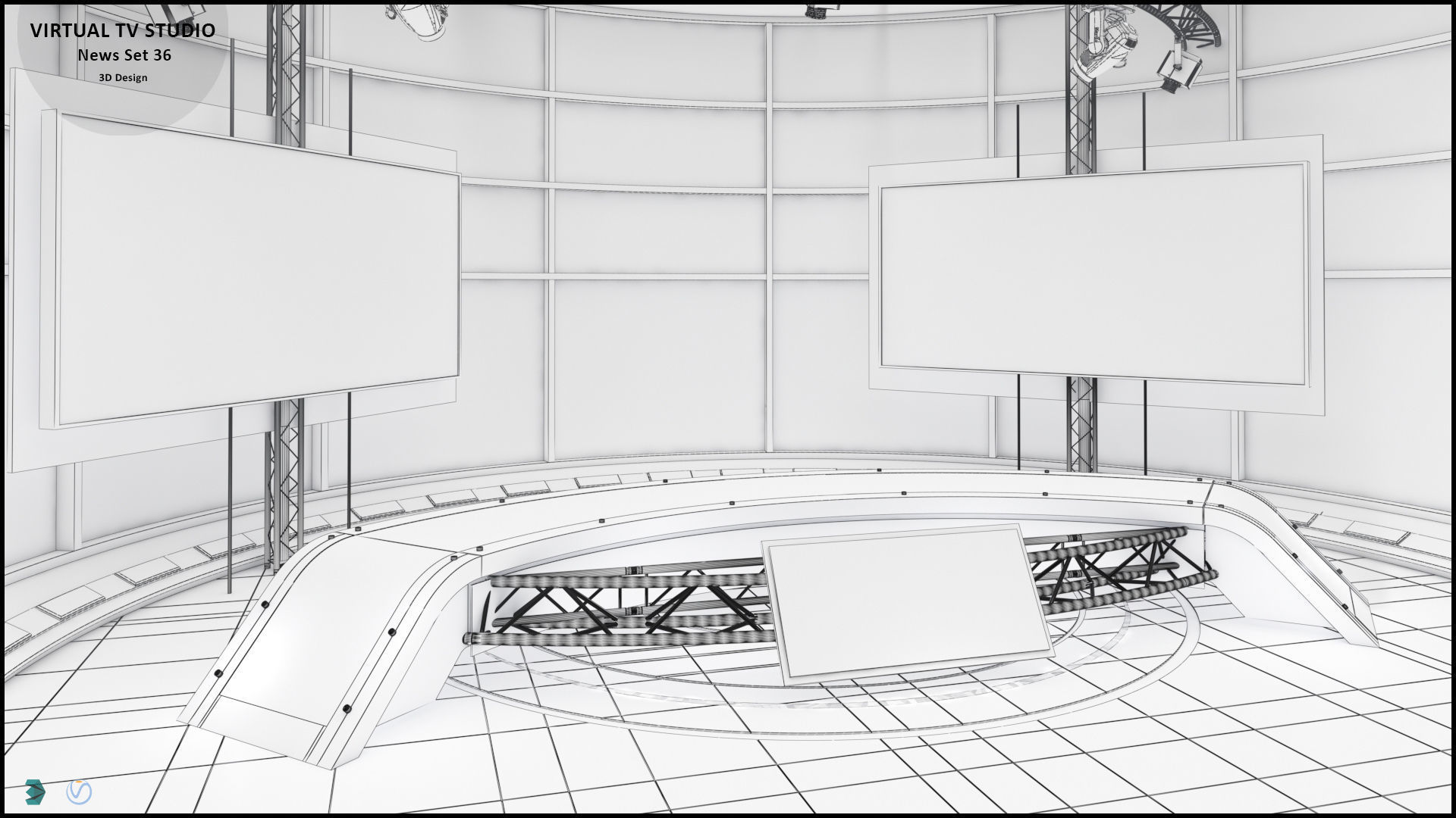 Virtual TV Studio News Set 36 3D model_4