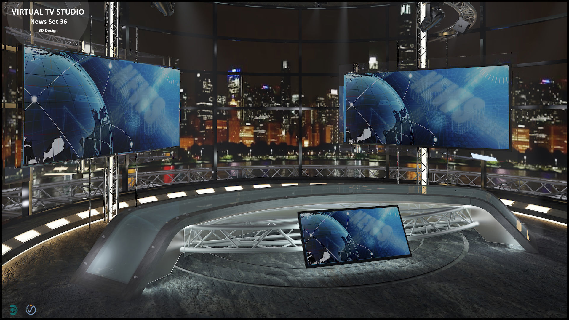 Virtual TV Studio News Set 36 3D model_3