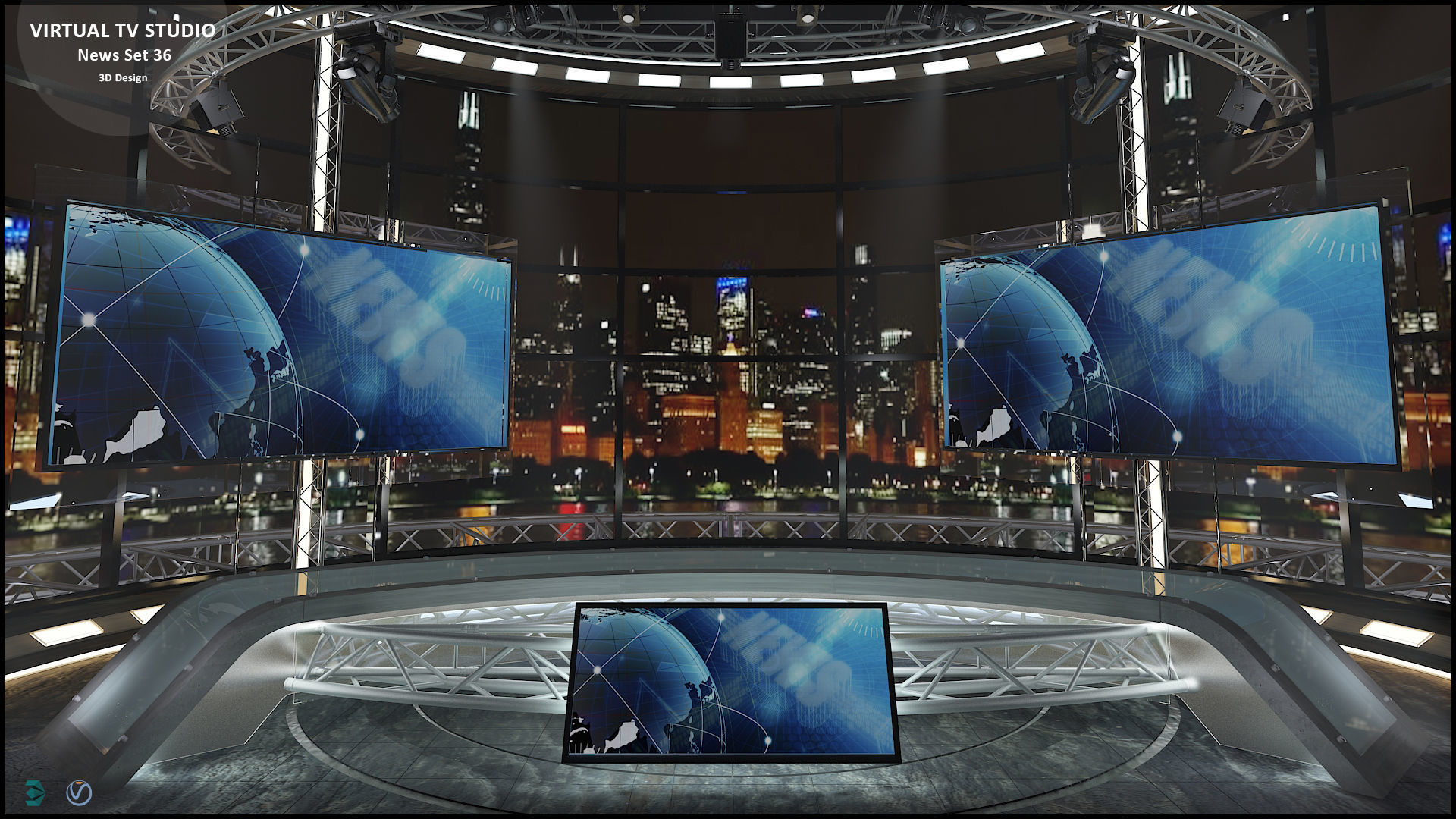 Virtual TV Studio News Set 36 3D model_6