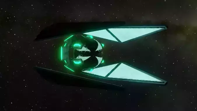 Spaceship starship in space with lights