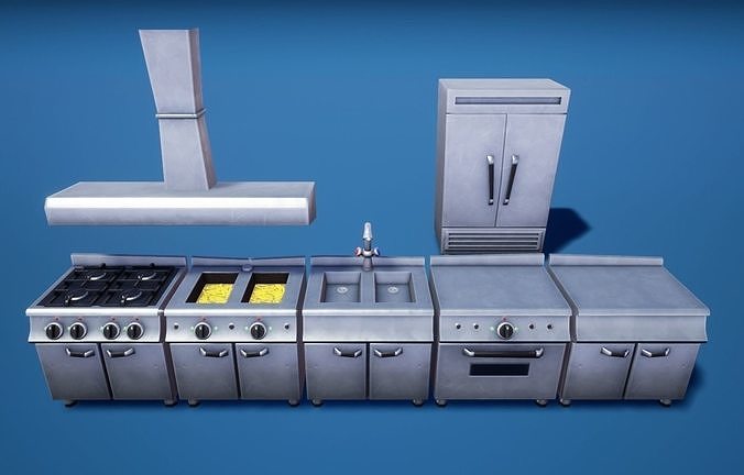 Commercial Kitchen Stylized Low-poly 3D model