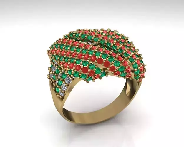 Modern ruby emerald ring