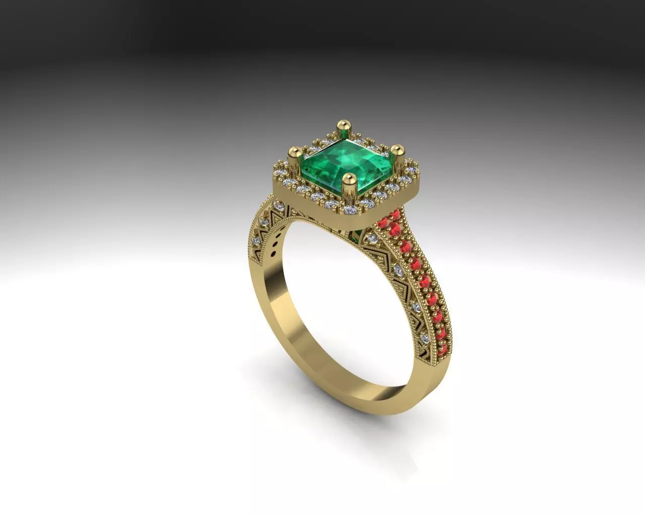 Curshion Emerald Ruby ring 3D print model