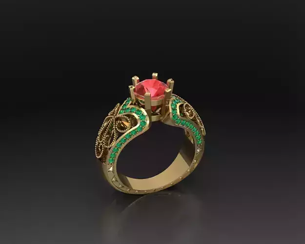 Round ruby emerald ring