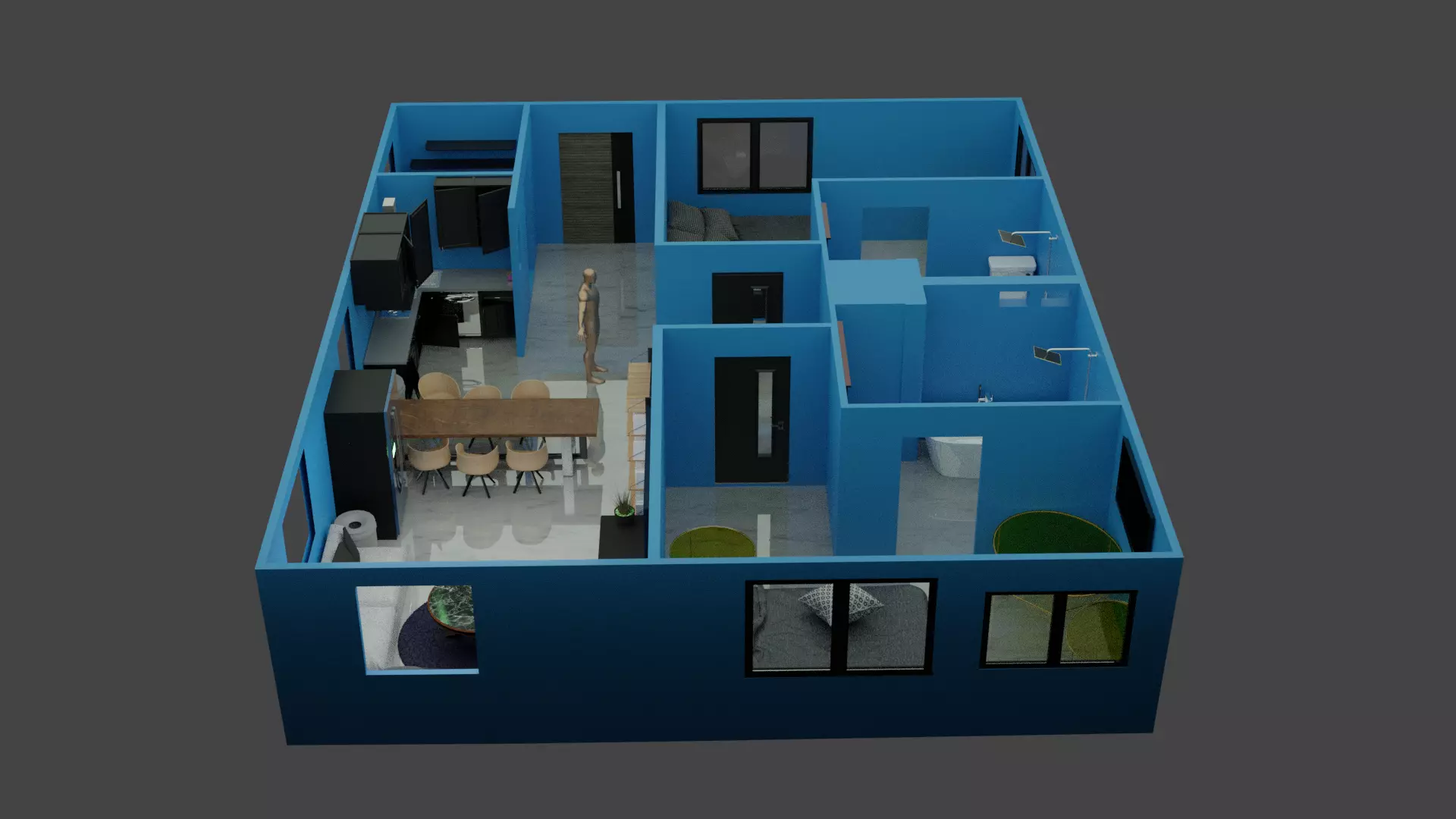 the house apartment with floor plan Free low-poly 3D model