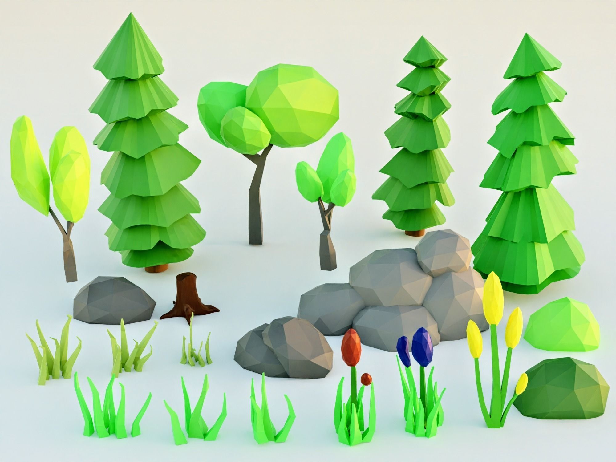 low poly seasonal trees plants and rocks of different biomes Free low-poly 3D model_2