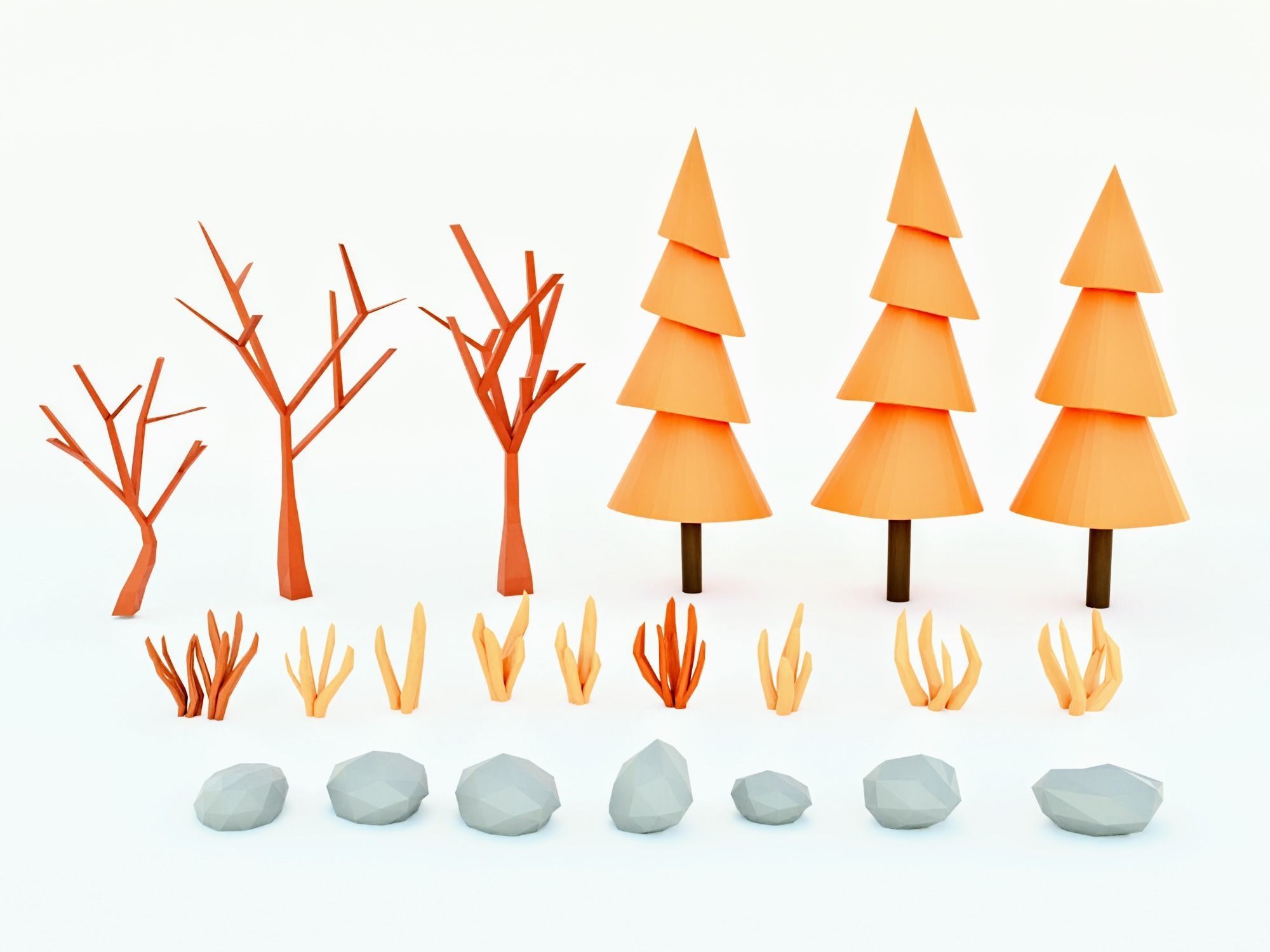 low poly seasonal trees plants and rocks of different biomes Free low-poly 3D model_1