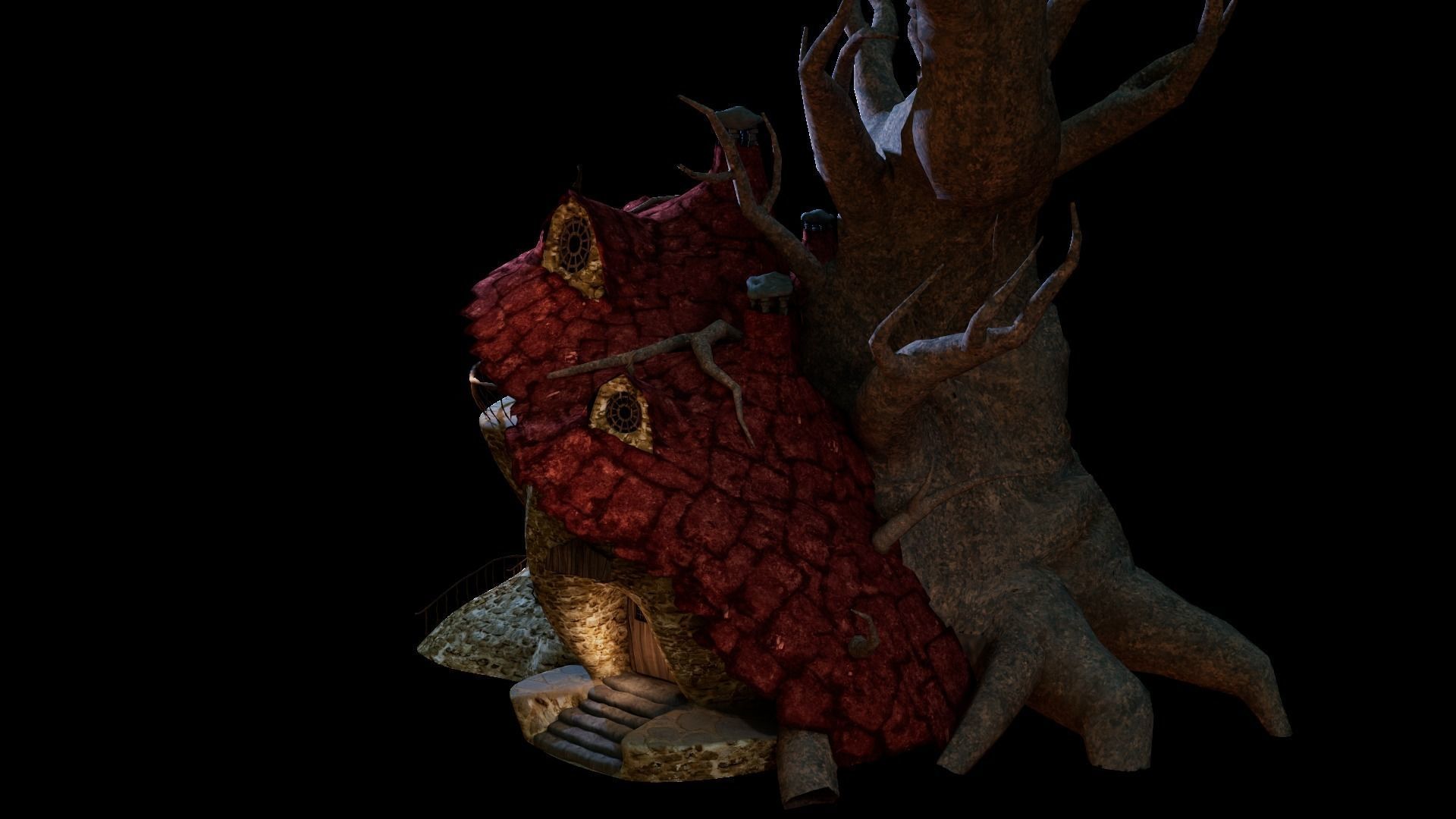 Cartoon Treehouse Low-poly 3D model_3