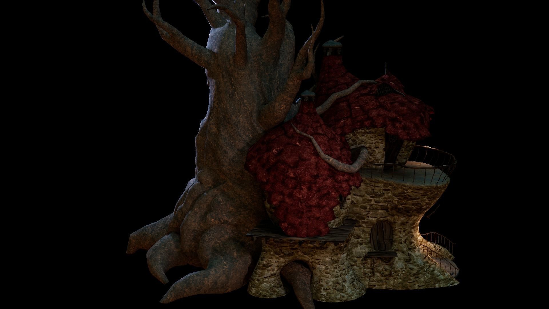 Cartoon Treehouse Low-poly 3D model_2