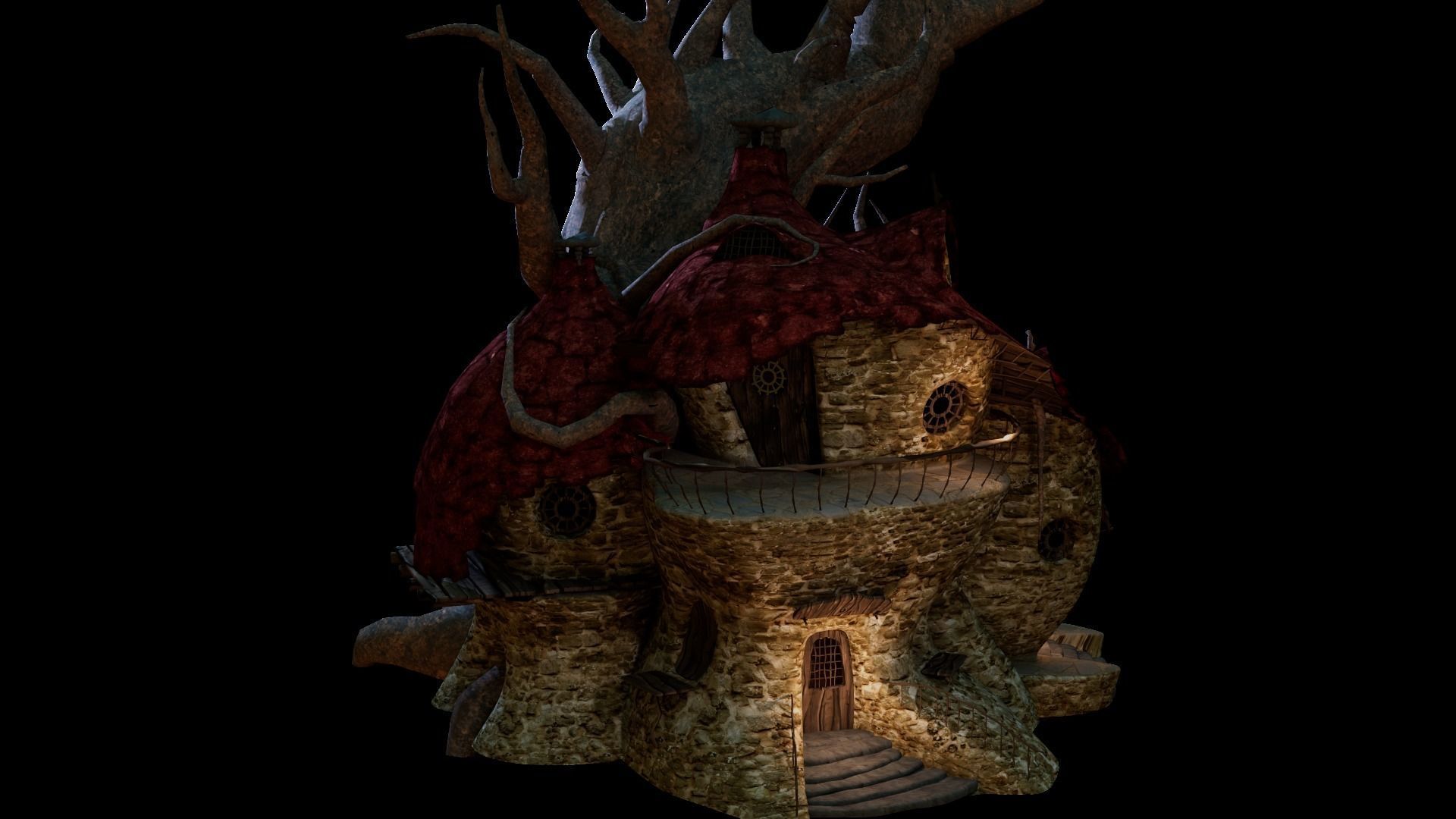 Cartoon Treehouse Low-poly 3D model_1