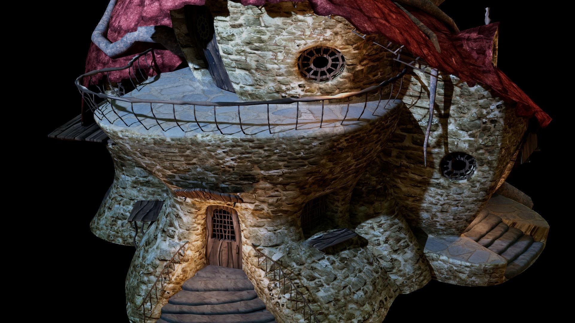 Cartoon Treehouse Low-poly 3D model_4