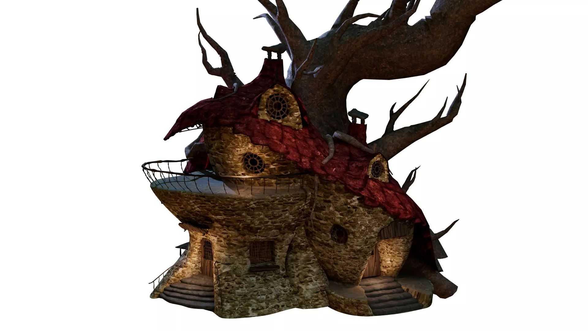 Cartoon Treehouse Low-poly 3D model_0