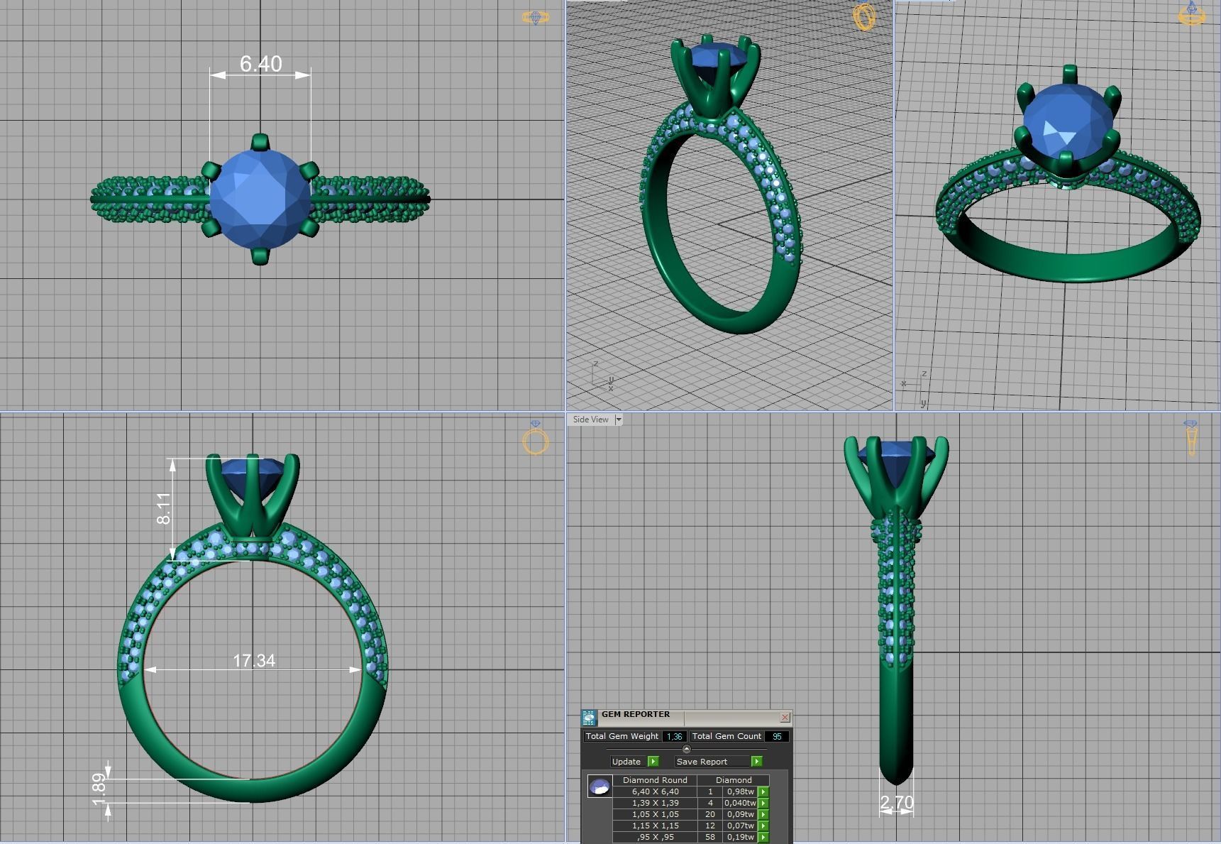 Engagement Ring 1CT STONE  Tring 6claw Ring 3dmodel 3D print model_13