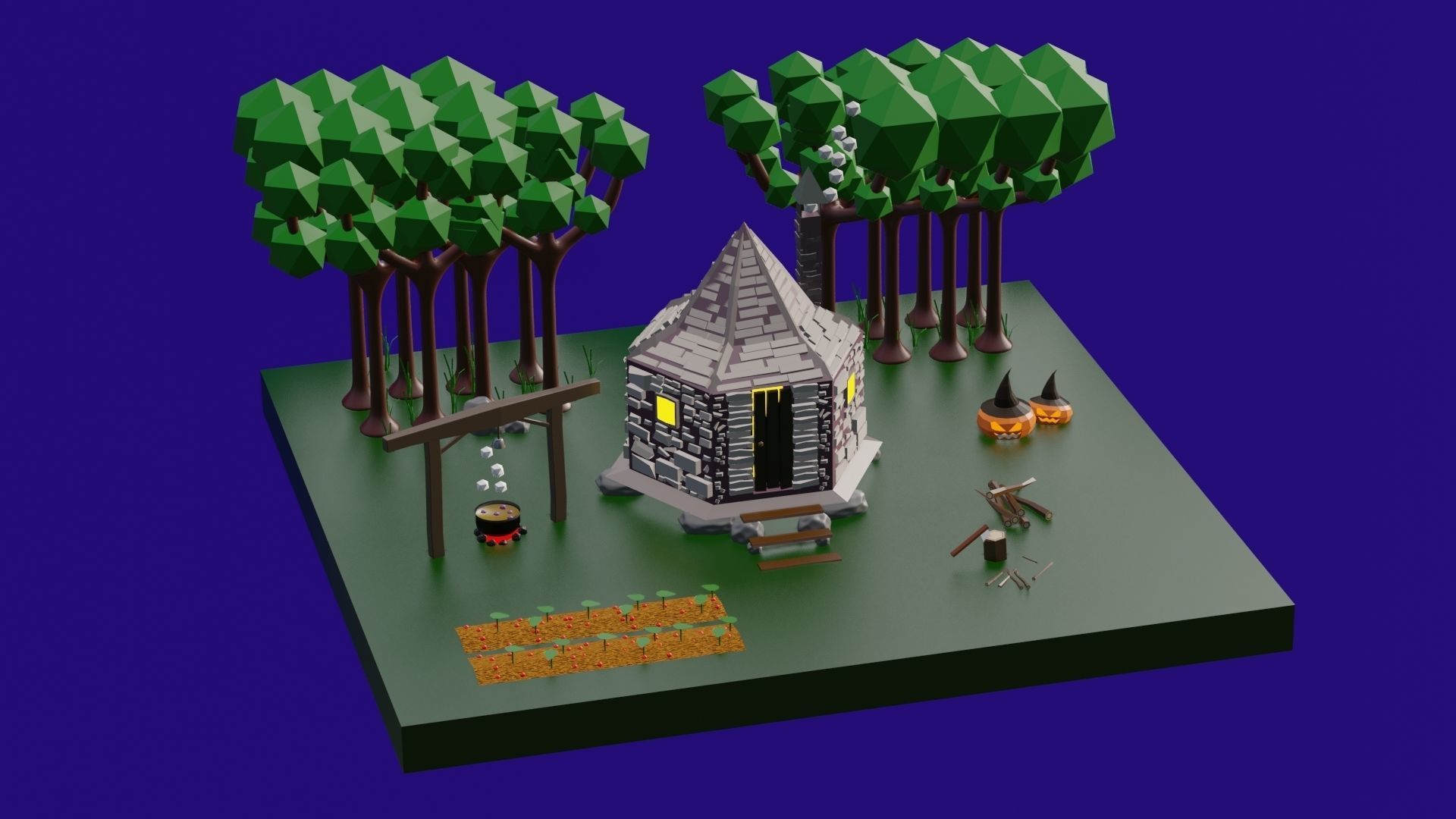 Low Poly Forest House Low-poly 3D model_2