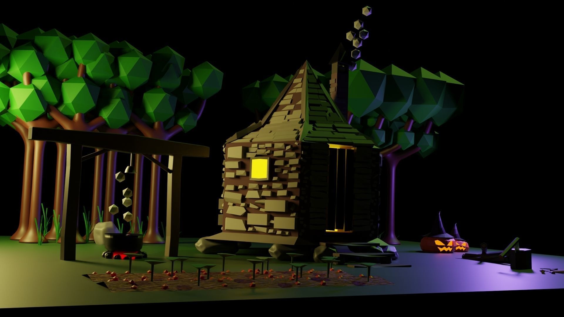 Low Poly Forest House Low-poly 3D model_3