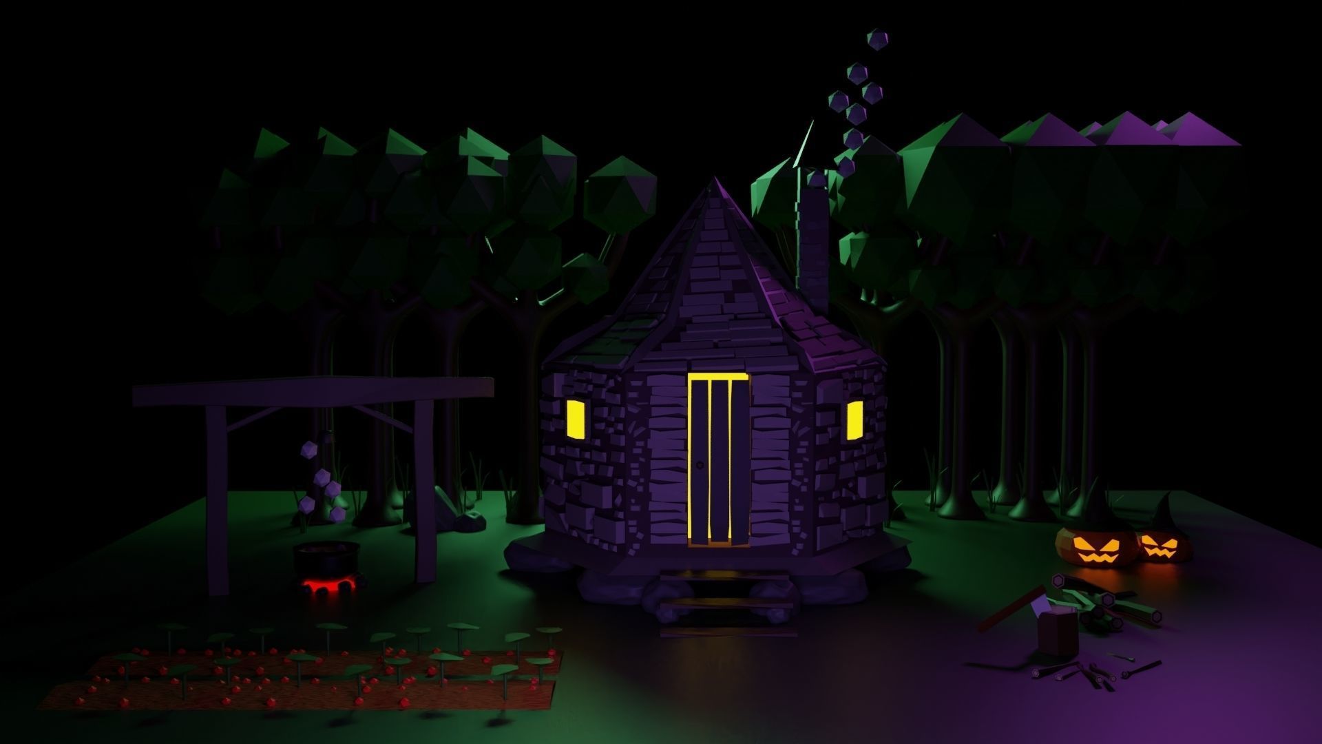 Low Poly Forest House Low-poly 3D model_1