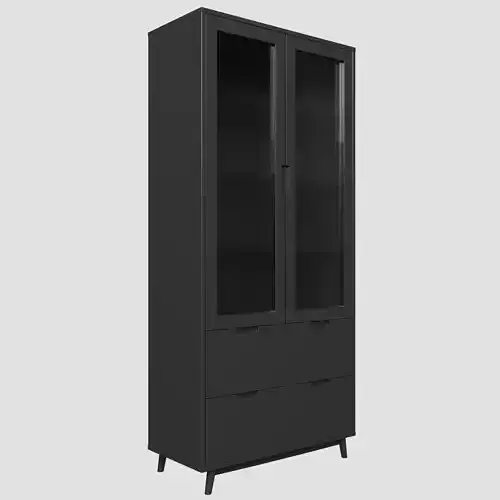 Showcase PBR low-poly cabinet with glass doors