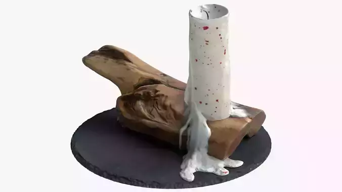 Candle and wooden holder 3D model
