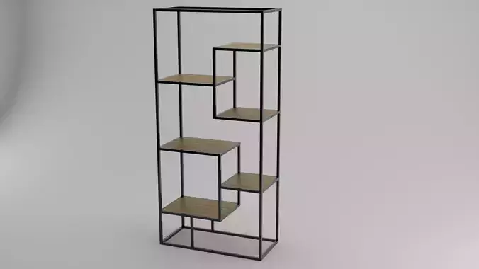 Cabinet metal bookcase with wooden shelves