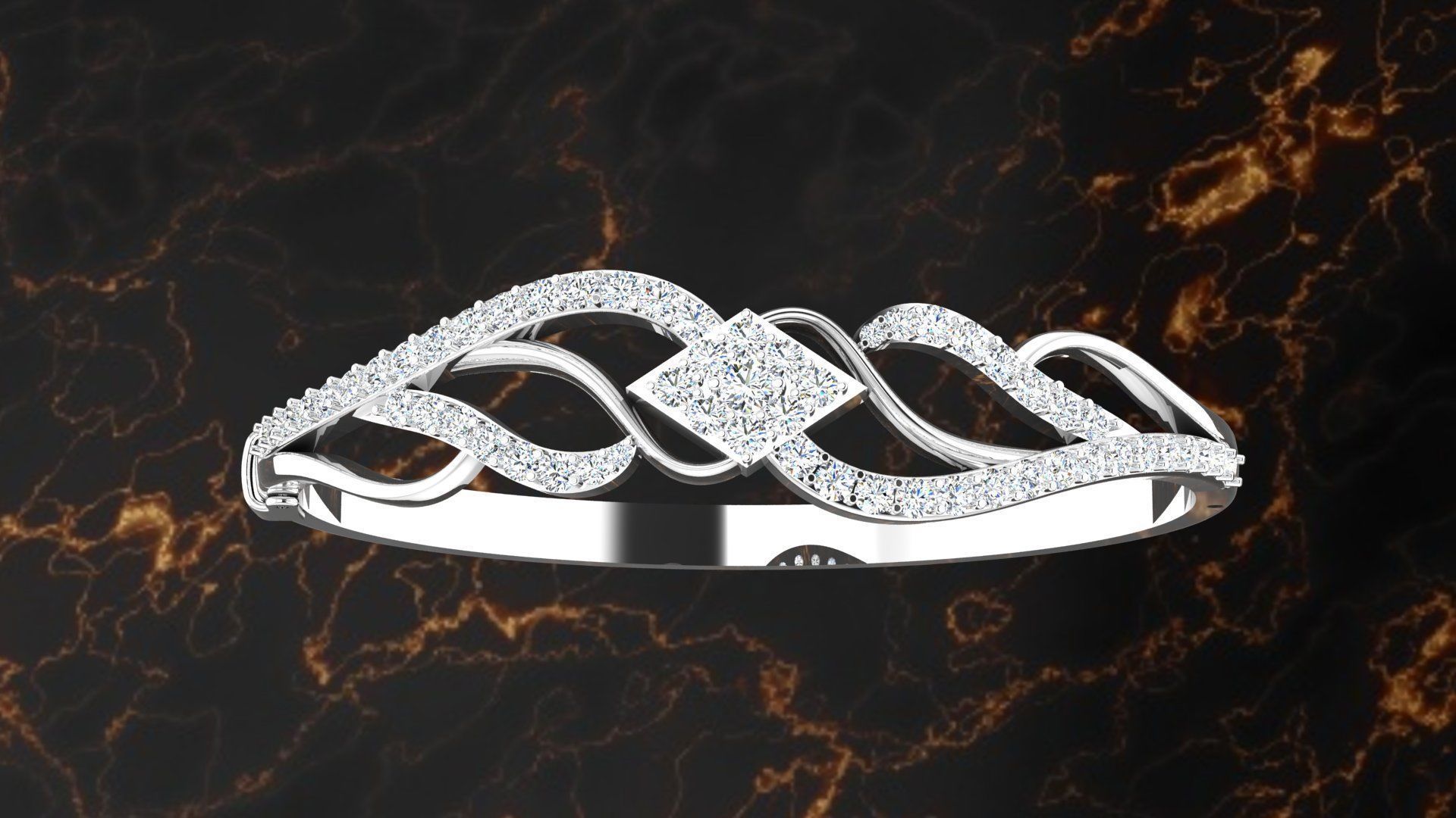 Bracelet 3D braided ring with diamonds 3D print model_5