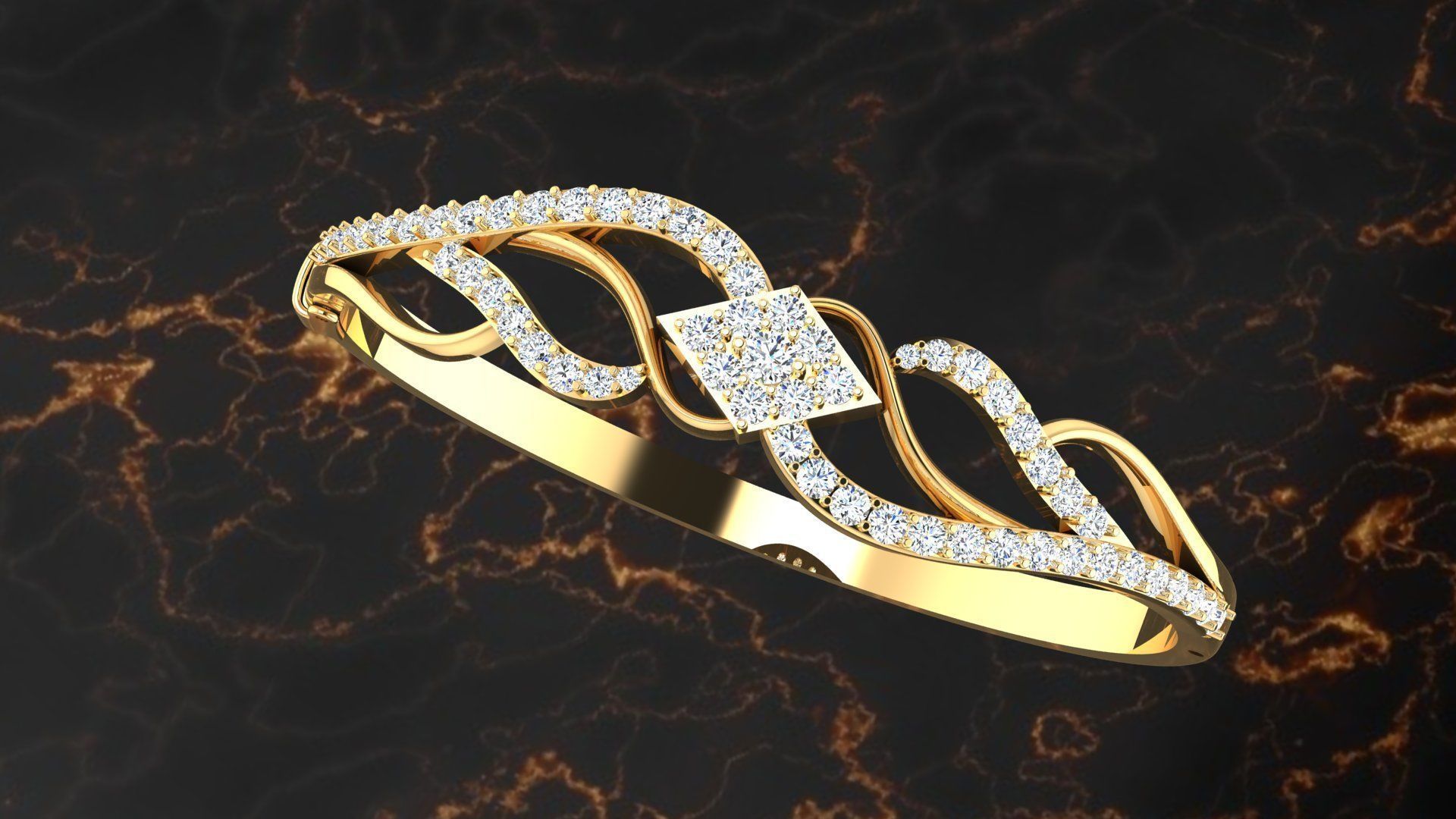 Bracelet 3D braided ring with diamonds 3D print model_4