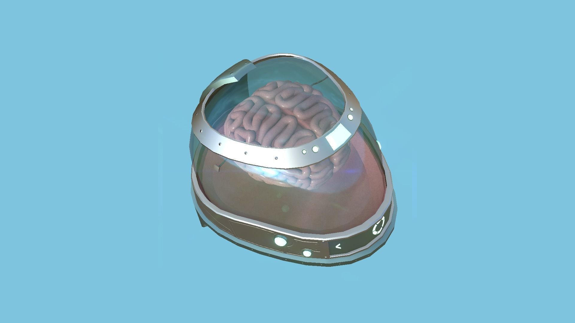 SciFi Brain Helmet 01 Aluminum - Character Design Fashion Low-poly 3D model_3