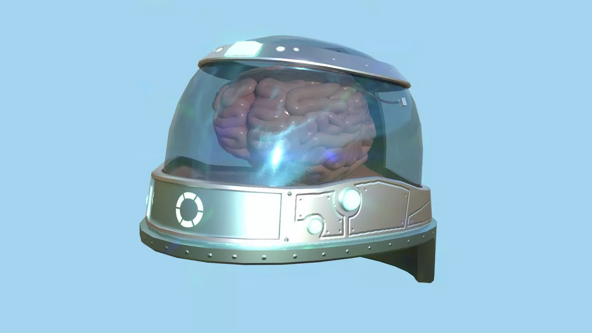 SciFi Brain Helmet 01 Aluminum - Character Design Fashion Low-poly 3D model_0