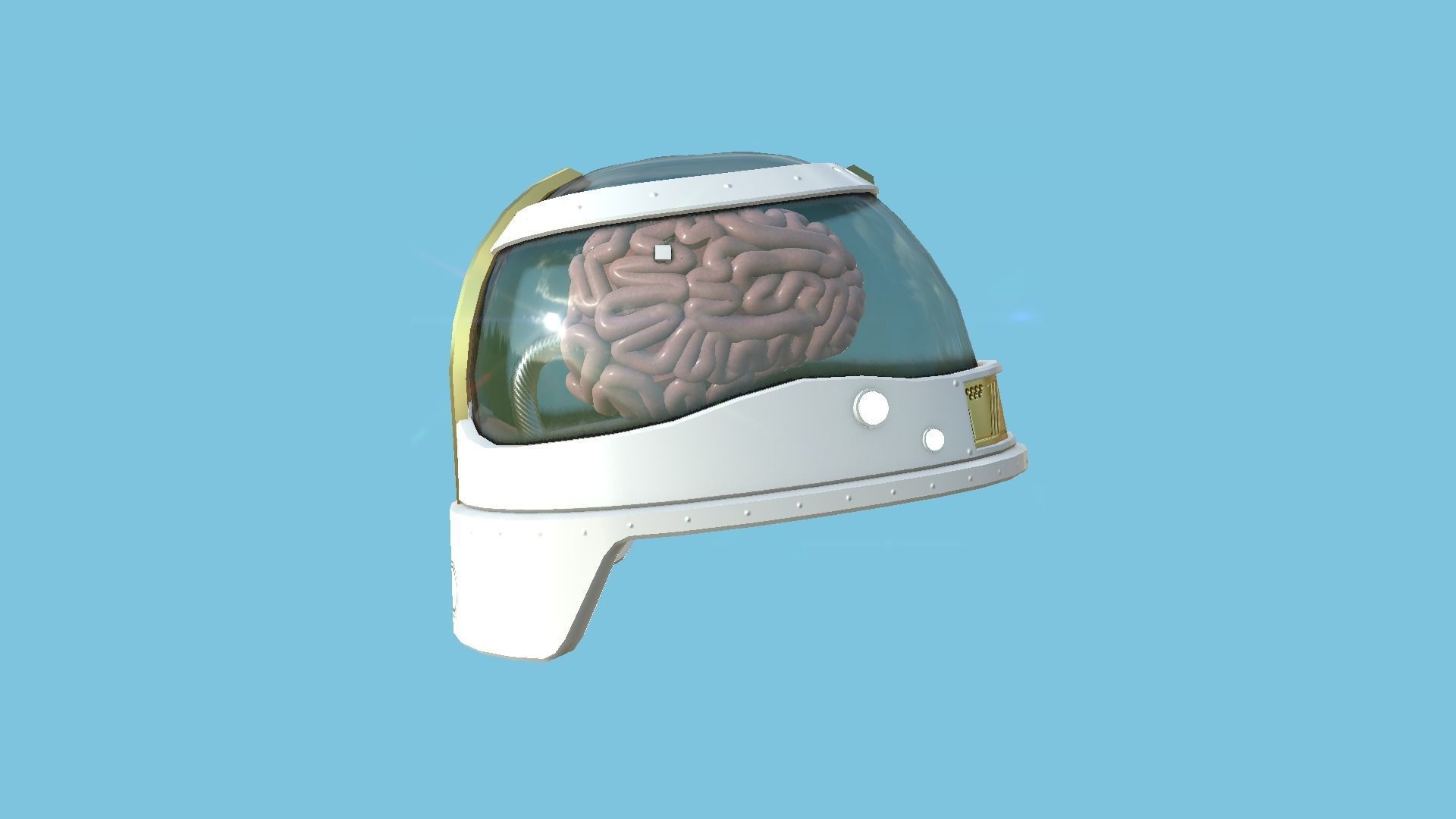 SciFi Brain Helmet 04 White Gold - Character Design Fashion Low-poly 3D model_4