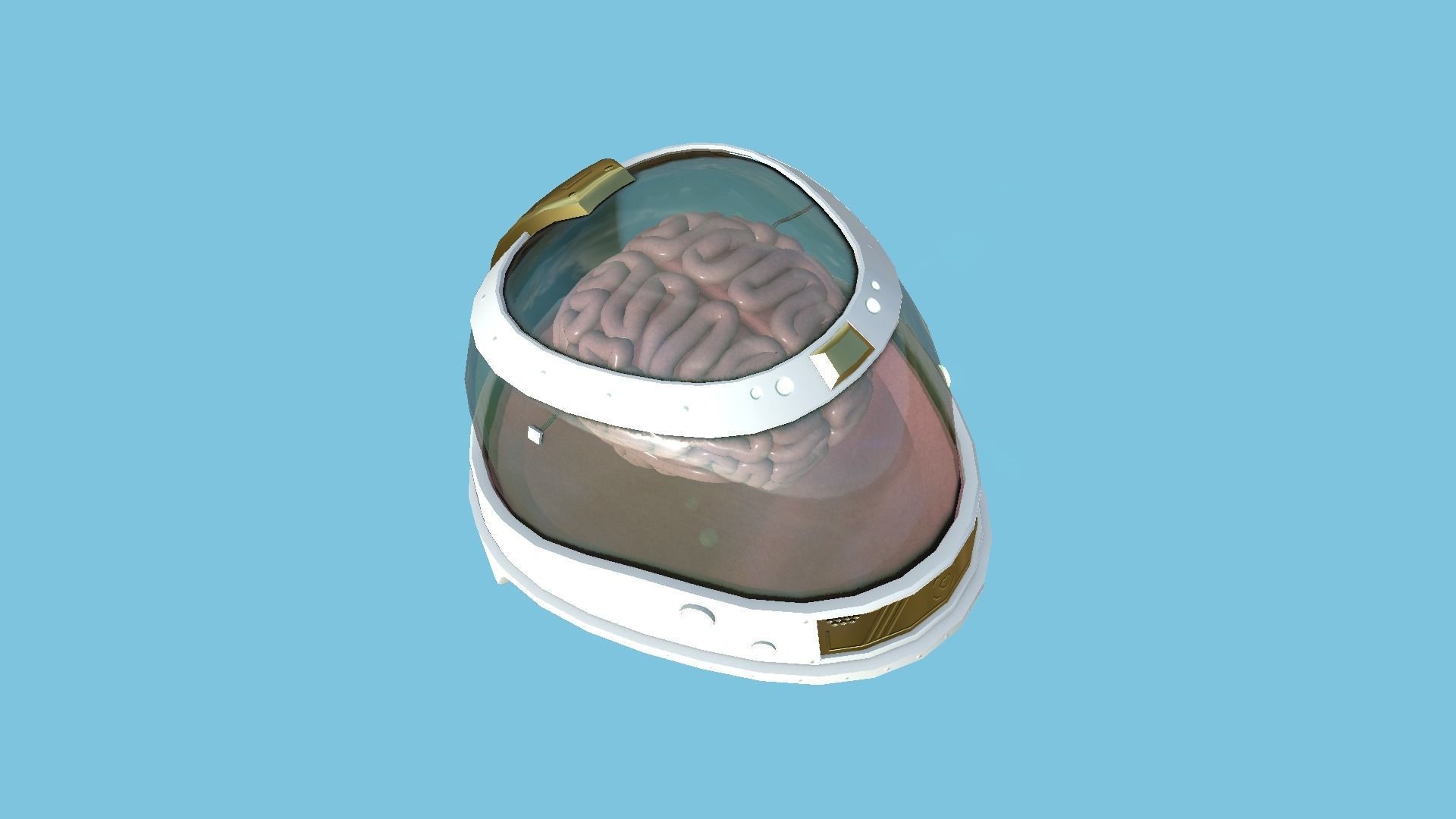 SciFi Brain Helmet 04 White Gold - Character Design Fashion Low-poly 3D model_2