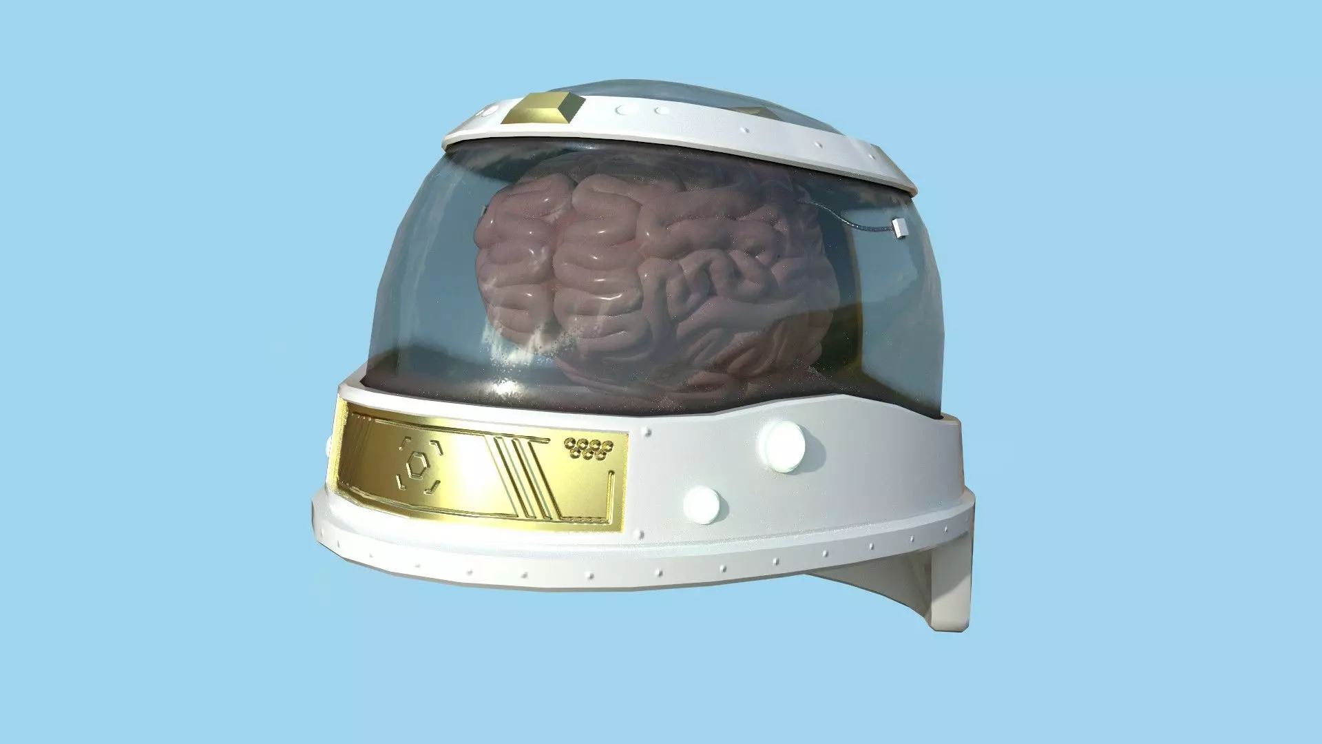 SciFi Brain Helmet 04 White Gold - Character Design Fashion Low-poly 3D model_0