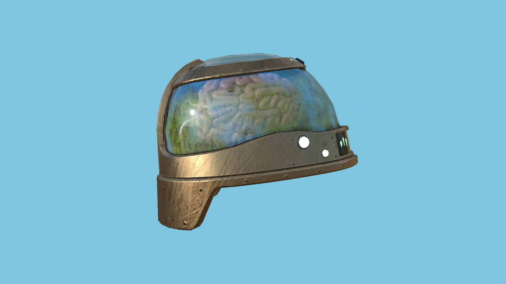 SciFi Brain Helmet 06 Bronze Dirt - Character Design Fashion Low-poly 3D model_4