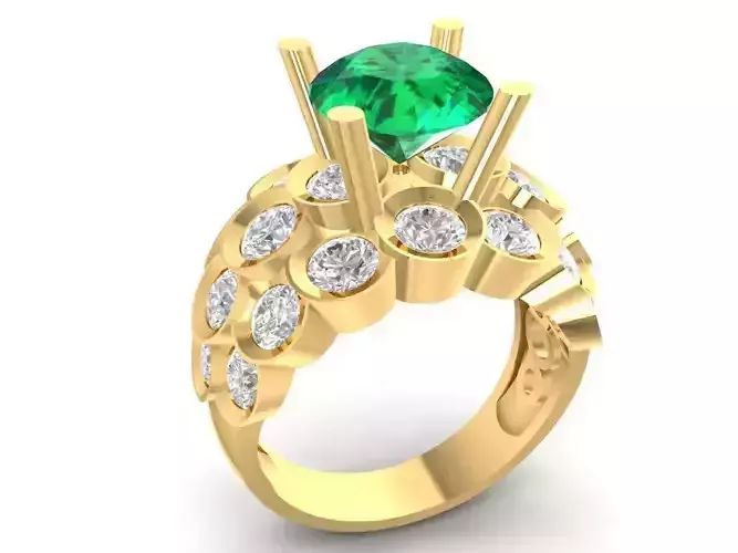 Luxury Cluster Emerald Ring for Women 3D Model 901