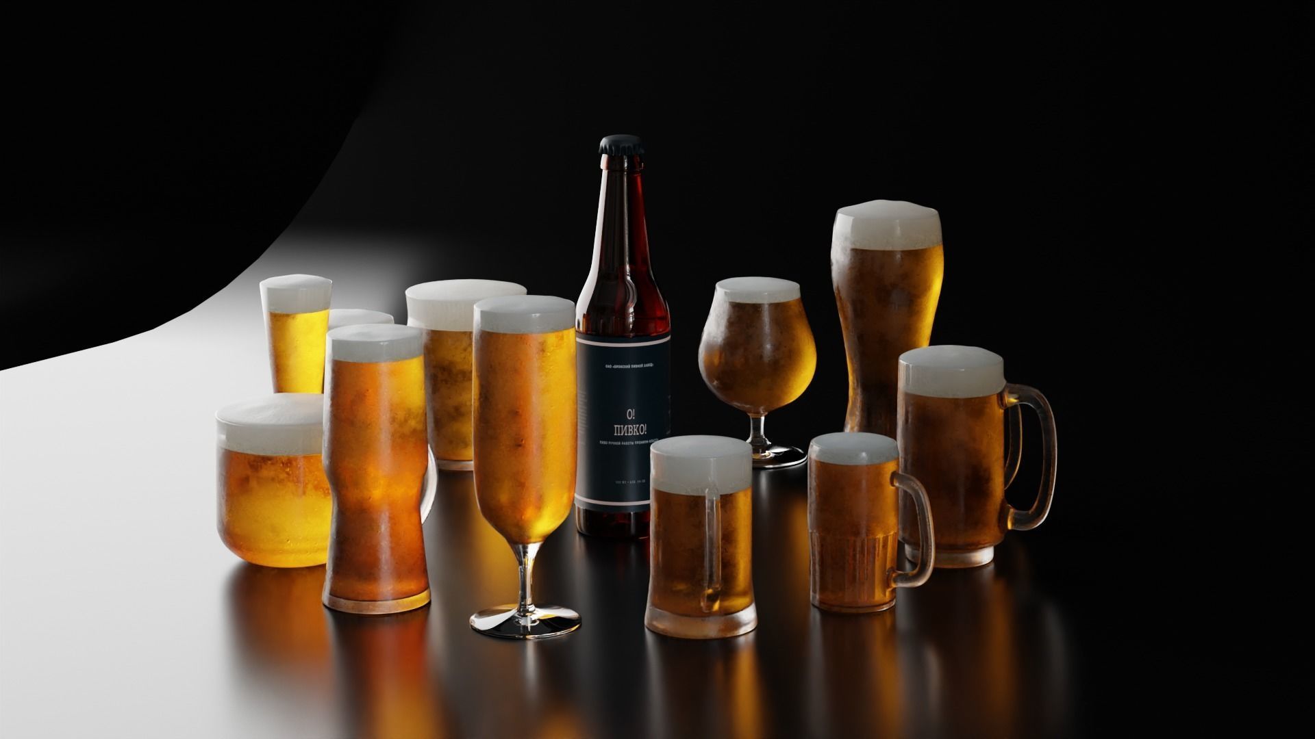 Beer glasses set 3D Model Collection_1