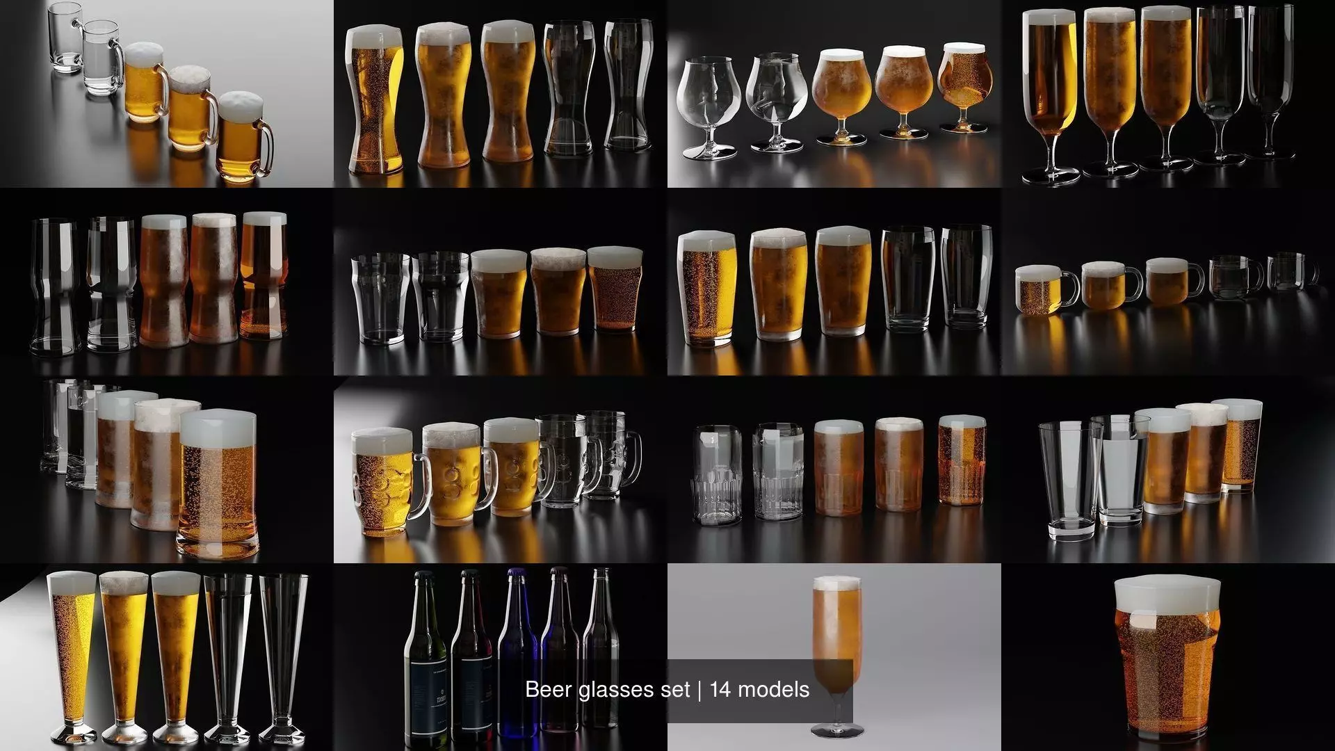 Beer glasses set 3D Model Collection_0