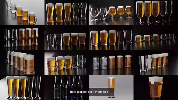 Beer glasses set 3D Model Collection