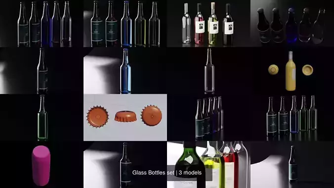 Glass Bottles set 3D Model Collection