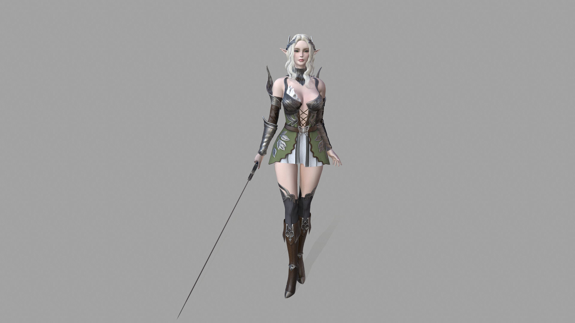 Silvia female elf in armor Low-poly 3D model_8